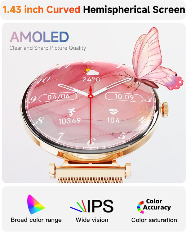 Smart Watches for Women Men, 1.43" Curved Light Thin HD AMOLED Screen Display Smart Watch with Heart Rate/Sleep Monitor